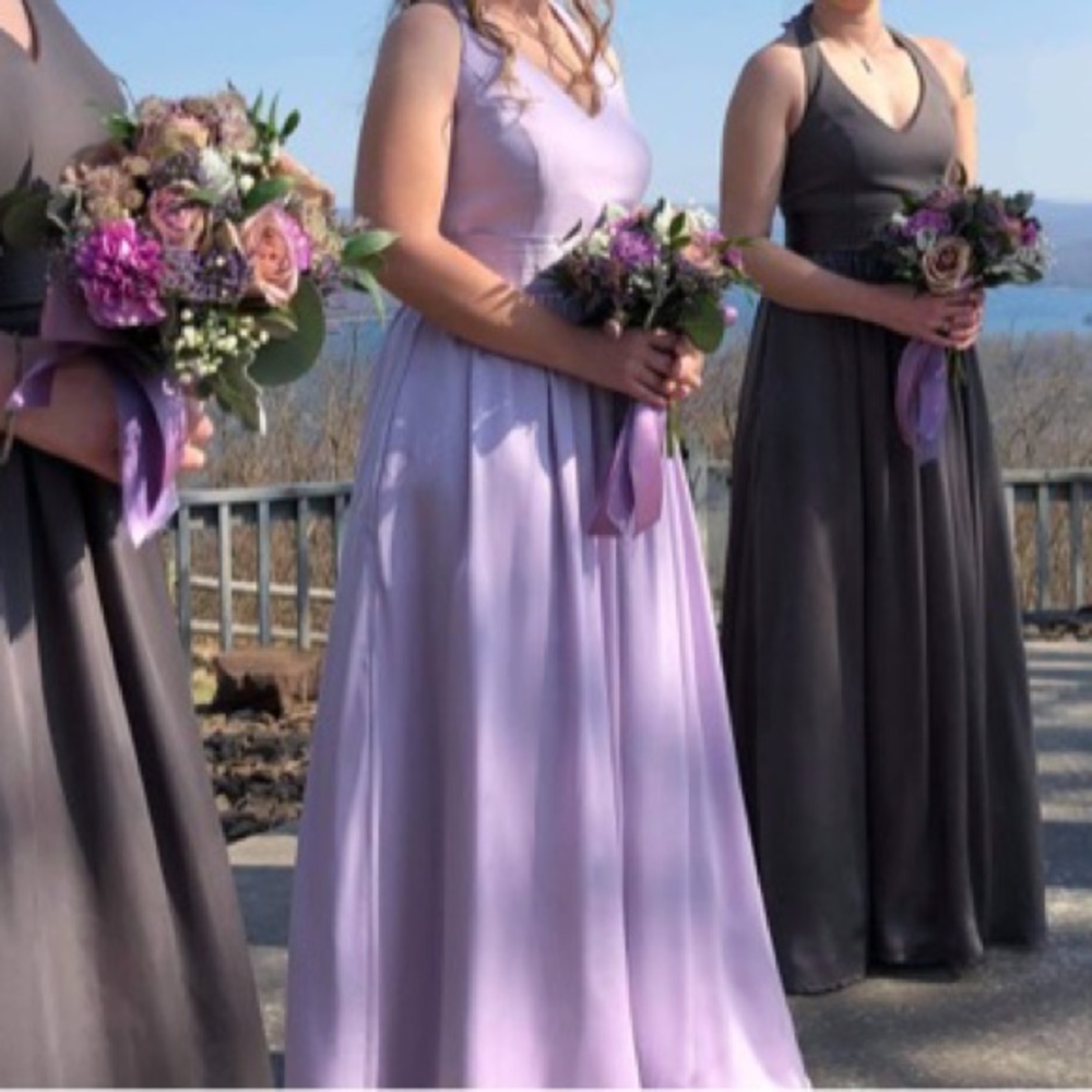 Vera Wang V-Neck Halter Gown with Slit - Iris